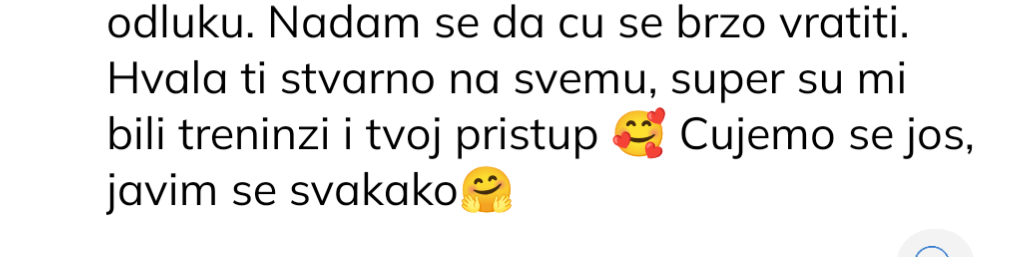 Povratna informacija klijentice o zadovoljstvu online coachingom