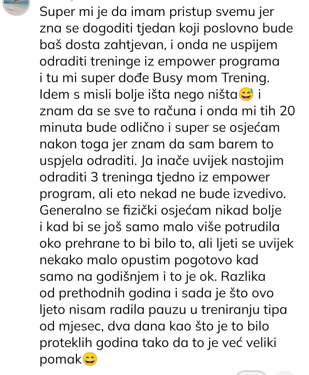 Poruka članice o Strong membership programima i kratkim BusyMOM treninzima