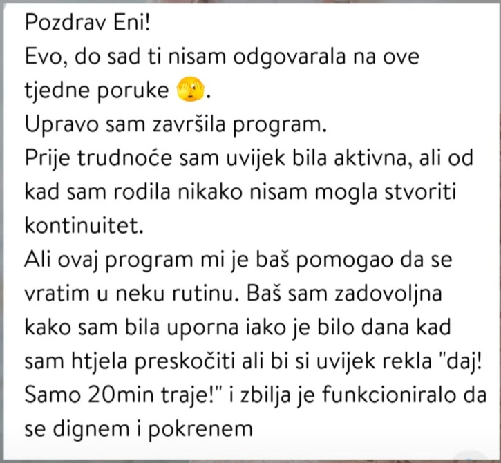 Poruka članice o povratku u rutinu treniranja nakon poroda